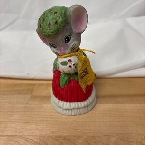 New W/tag 1980 Critter Bells Christmas Mouse White Muff Jasco Bisque Porcelain